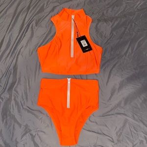 Size Small Neon Orange Fashion Nova Swim Set.